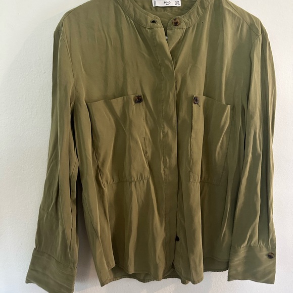 Mango Olive Green Button-Up Shirt - Picture 1 of 3